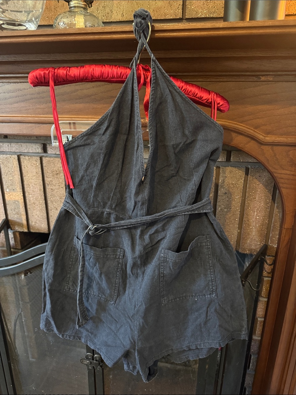 Free People Charcoal Gray Halter Romper